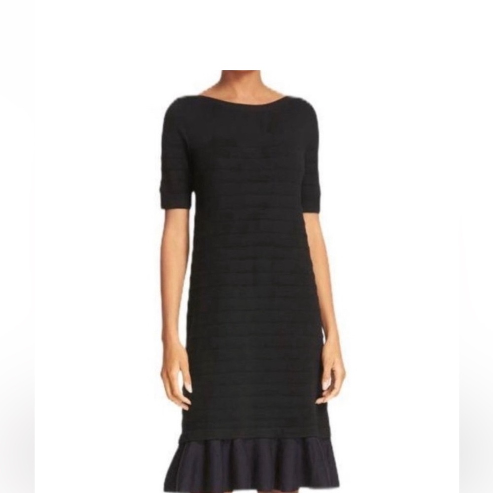 Tory Burch GISELLE Merino Wool Knit Dress Black with Navy